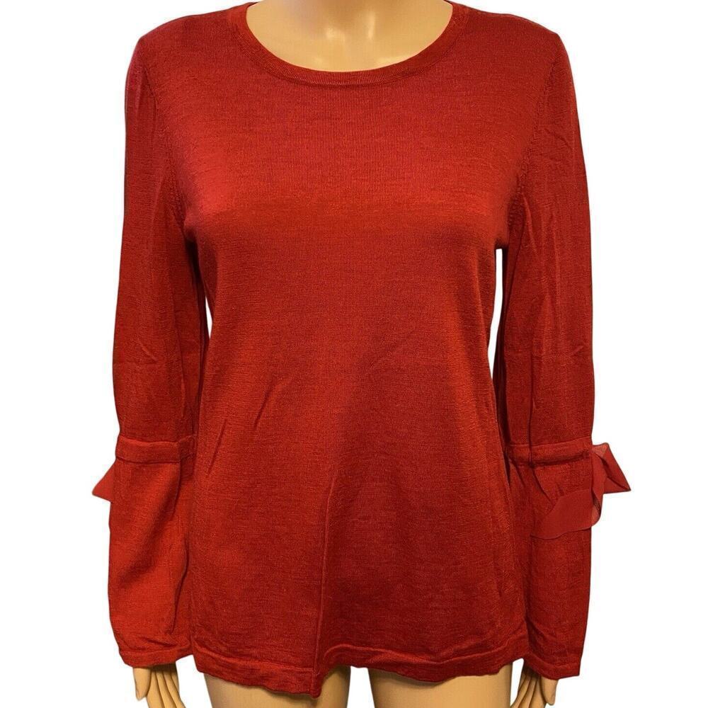 Talbots Sweater Women M Merino Wool Knit Pullover Bell Sleeves Red Valentine’s